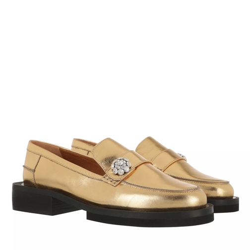 GANNI Loafers Metallic Leather Gold Loafer