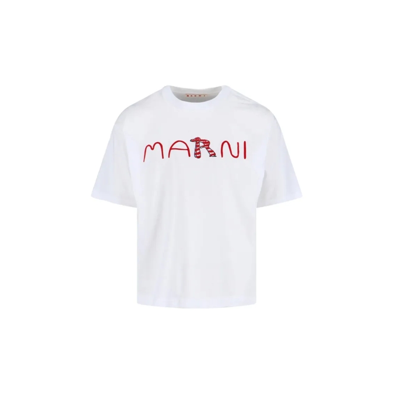 Marni T-Shirt "Animal Alphabet" Logo T-Shirt In White Cotton White