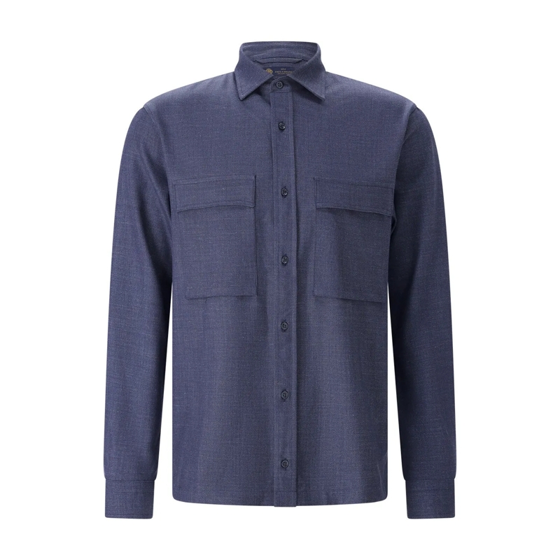 Paul & Shark Chemise Hemd in Jeans-Optik aus Wolle & Seide blau