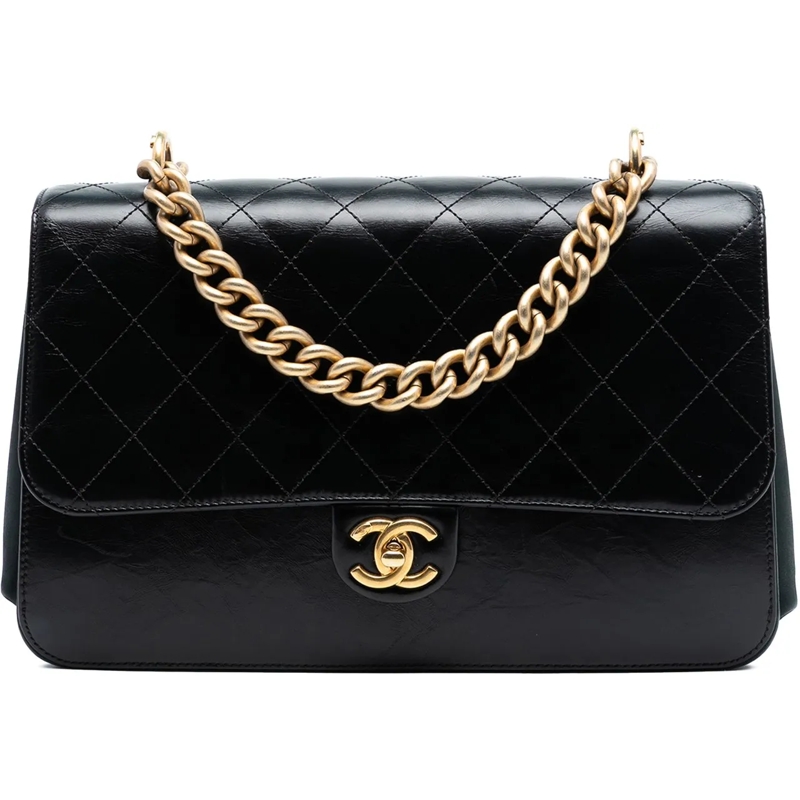 Chanel Schultertasche Paris Cosmopolite Aged Calfskin Straight Lined Fla schwarz