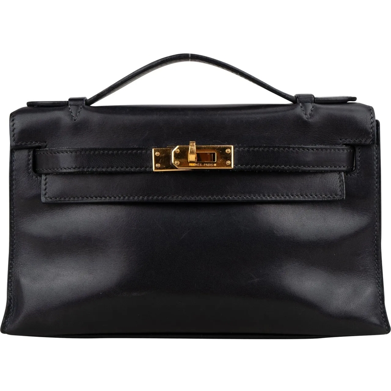 Hermès Tote Hermes Noir Swift Leather Kelly Pochette Handbag schwarz