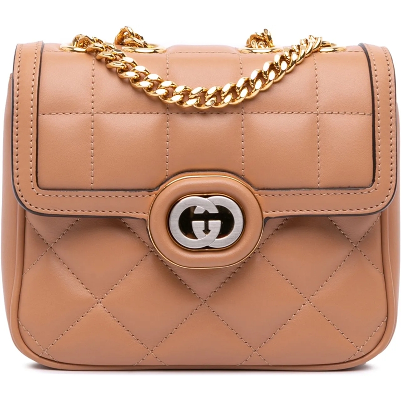 Gucci Schultertasche Mini Leather Deco Chain Shoulder Bag braun