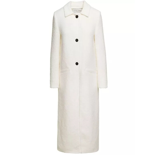 Forte Forte Long White Coat With Black Buttons And Collar In B White 