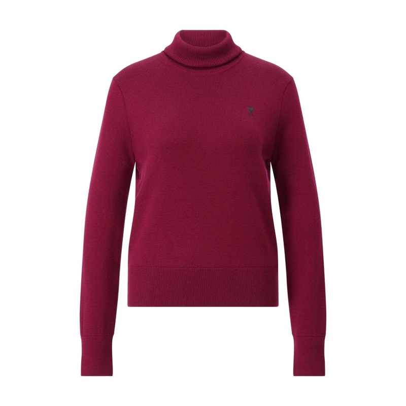 AMI Paris Pull Rollkragenpullover mit Logo Dunkelrot