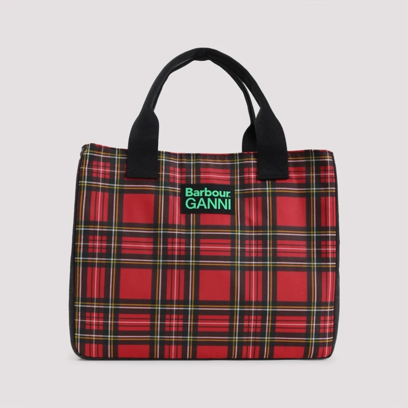 GANNI Tote Tartan Pattern Waxed Cotton Tote Bag Red