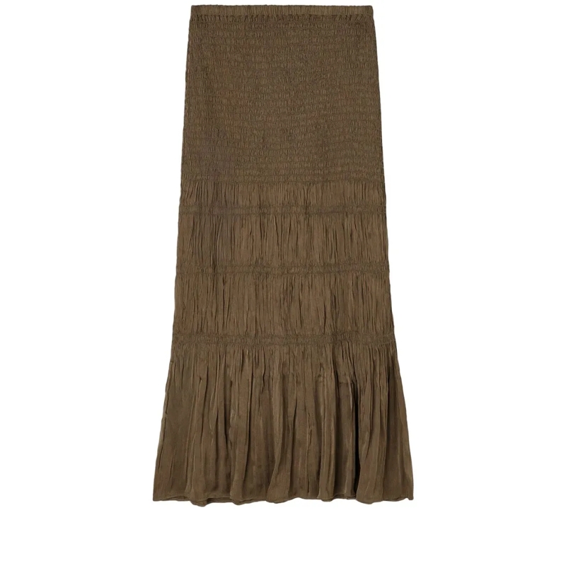 By Malene Birger Spijkerrok Gathered Brown Midi Skirt With Flared Hem Grey