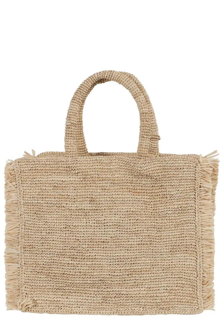 Mc2 Saint Barth Shoppers & Totes Colette Raffia Handbag With Embroidered Logo in beige