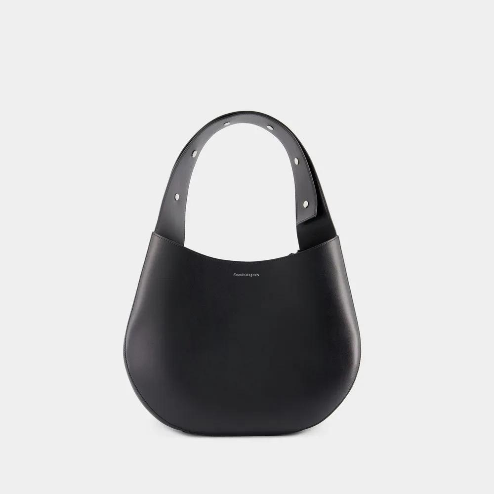 Alexander mcqueen Shoppers The Skull Hobo Bag Leather Black in zwart