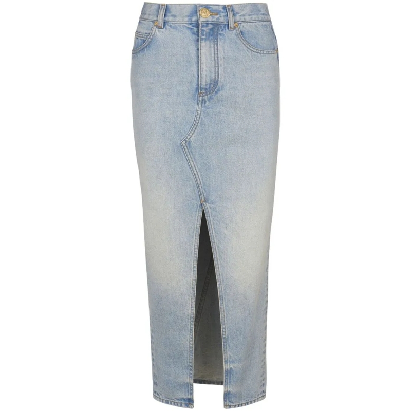 Balmain Spijkerrok Washed Denim Midi Skirt White