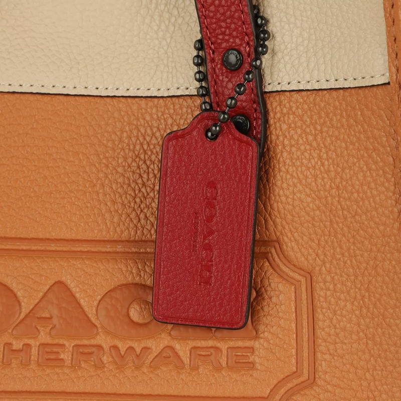 Coach Tote Colorblock Leather Whipstitch Detail Coach Badge F V5/Natural Multi(Image 5)