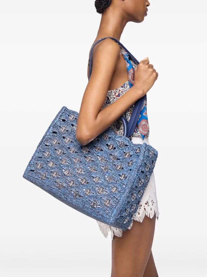 Thumbnail - Paco Rabanne Shopper & Totes - Structured Woven Raffia Tote With Metallic Accents - Gr. unisize - in Grau - für Damen