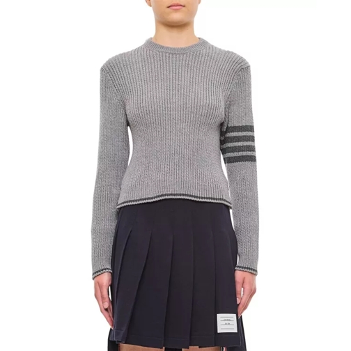 Thom Browne Merino Wool Baby Cable Cropped Crew Neck Pullover Grey 