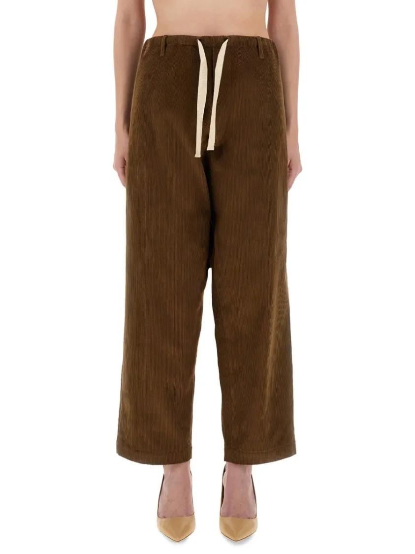 Moschino Brown Wide-Leg Corduroy Pants With Drawstring Wais
