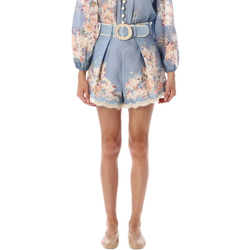 Zimmermann Casual Shorts Cascadian Tuck Shorts Blue