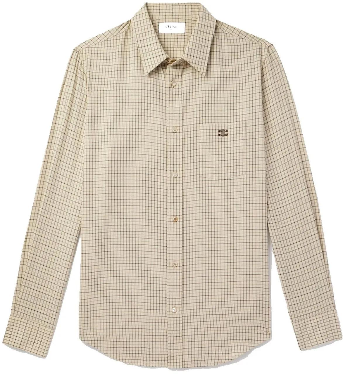 Thumbnail - Celine - Celine Logo-Embroidered Checked Cotton Shirt - Größe 41 - beige