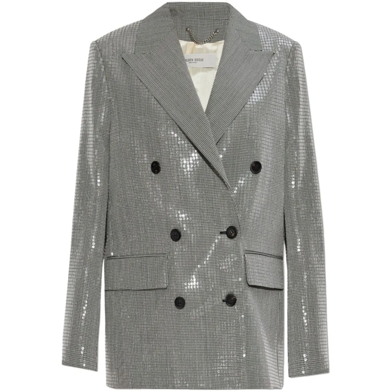 Golden Goose Blazer Micro Pied De Poule Check Blazer Grey