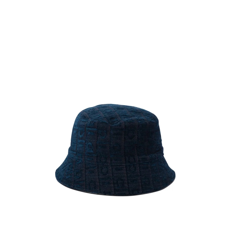 Salvatore Ferragamo Hoed Textured Blue Bucket Hat Blue
