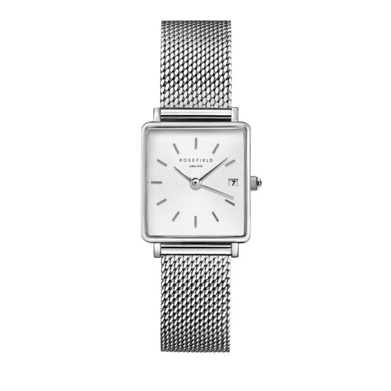 Rosefield Quarzuhr Damenuhr Boxy XS Mesh silber