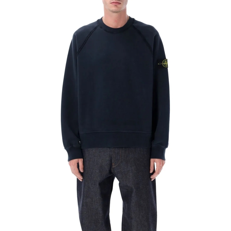 Stone Island  Oversized Crewneck Sweatshirt In Brushed Organic C Black