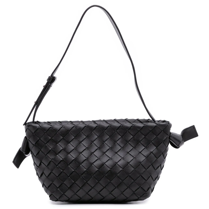Bottega Veneta Sac à bandoulière Lambskin Intrecciato Tie Shoulder Bag schwarz