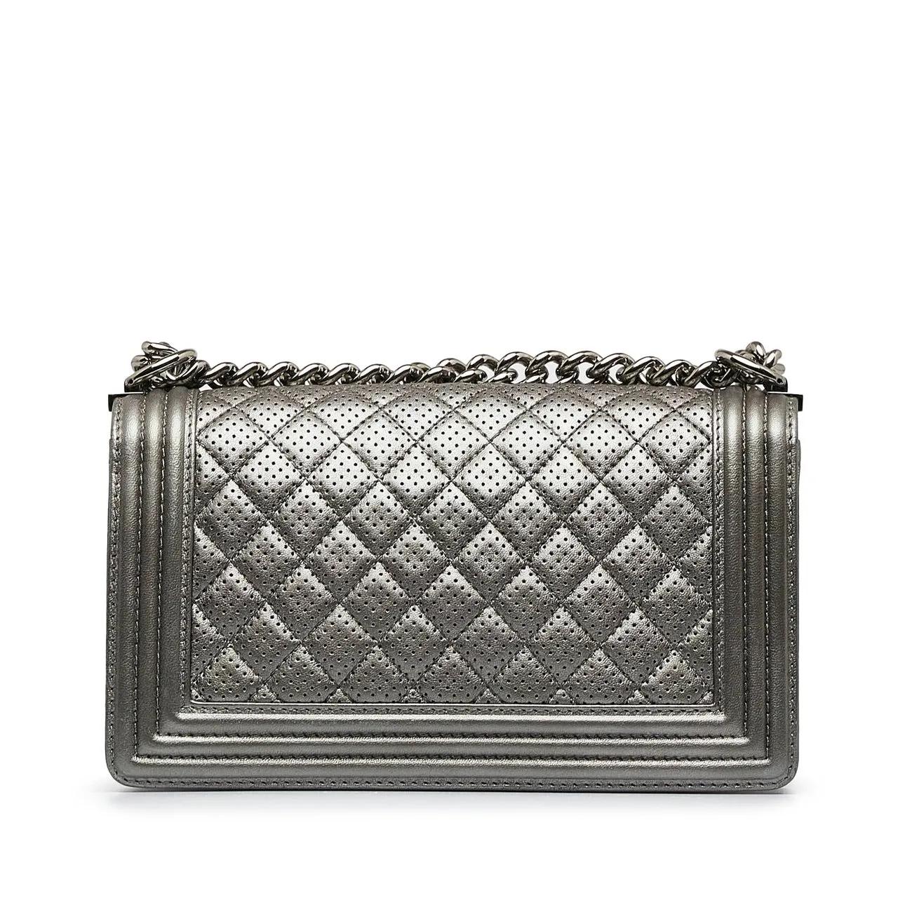 Chanel Hobo bags Medium Perforated Lambskin Boy Flap in zilver