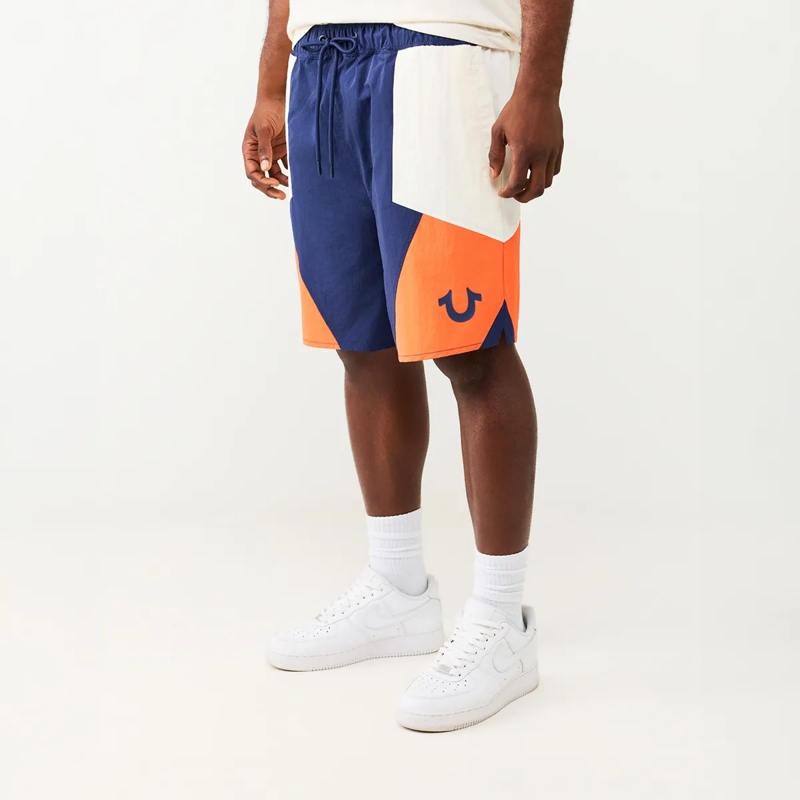 True Religion Shorts - Nylon Track-Short- Geometrisches Colorblocking dunkel-blau(Image 3)