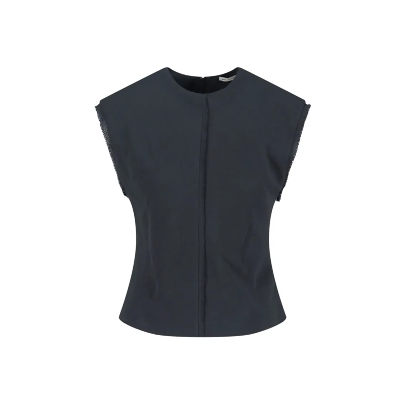 AMI Paris Top Sleeveless Black Viscose Top With Curved Hem Black