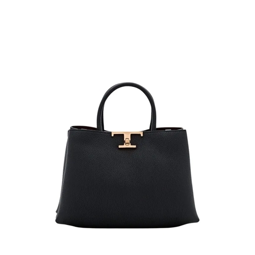 Tod's Small T Metal Leather Shopping Bag Black Tote