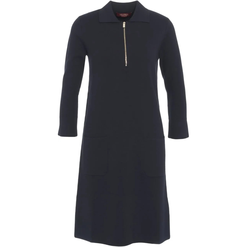 Max Mara Midikleid Midi dress with collar and zipper blau