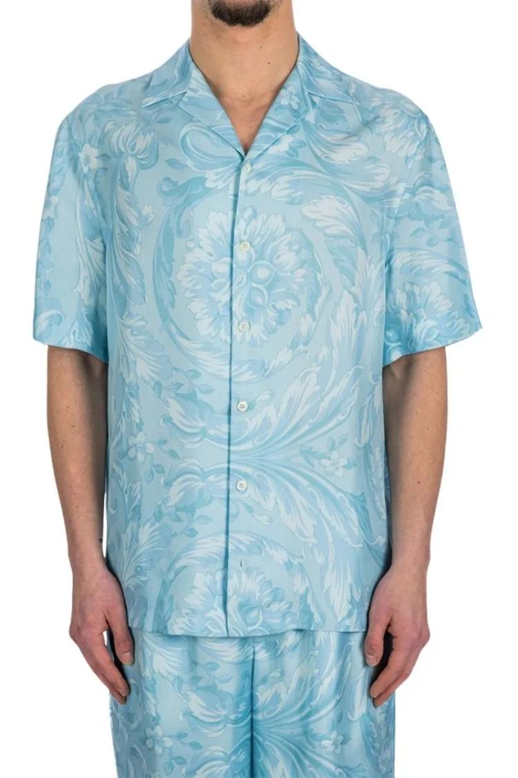 Thumbnail - Versace - Short Sleeve Silk Shirt - Größe 54 - blau