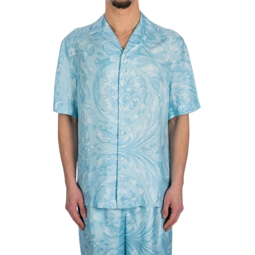 Versace Hemden Short Sleeve Silk Shirt Blue