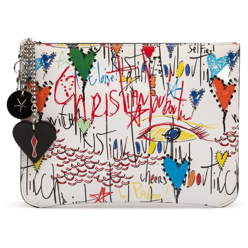 Christian Louboutin Clutch Printed Leather Graffiti Loubitag Clutch weiß