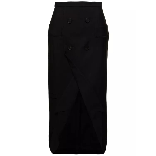 Alexander McQueen Black Long Sartorial Skirt With Front Split In Woo Black 