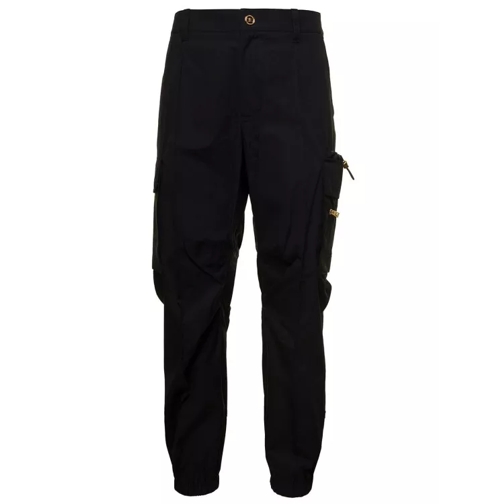 Versace Black Cargo Pants With Drawstring In Cotton Black Cargo-byxor