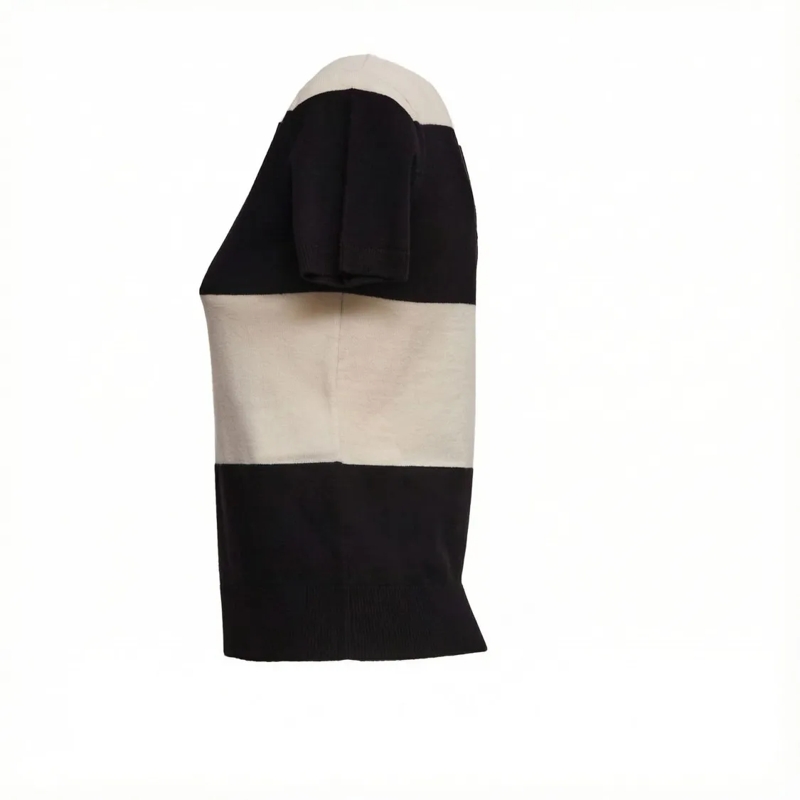 Max Mara T-Shirt Beige Crewneck Knit Top Black(Image 5)