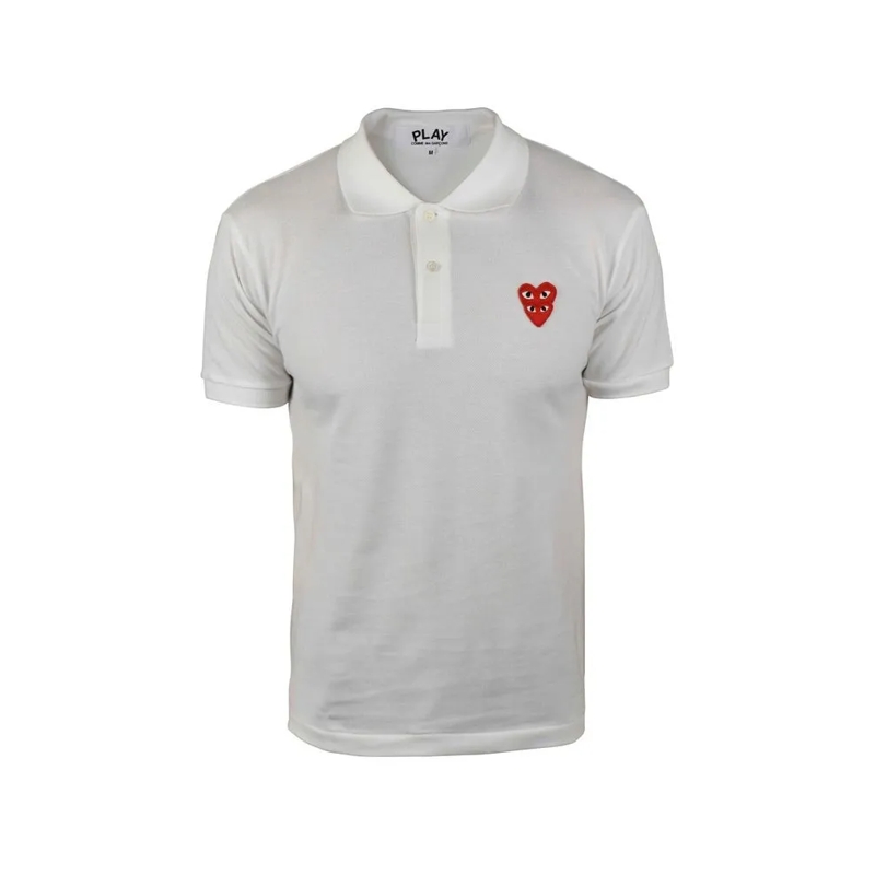 Comme des Garcons Polohemd Cotton Polo Shirt With Iconic Heart Emblems White