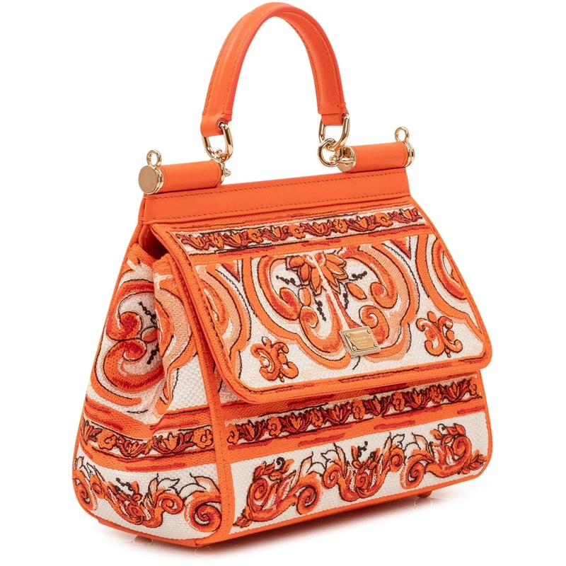 Dolce&Gabbana Tote Borsa a Mano Sicily Piccola con Ricamo Ornamentale orange(Image 3)