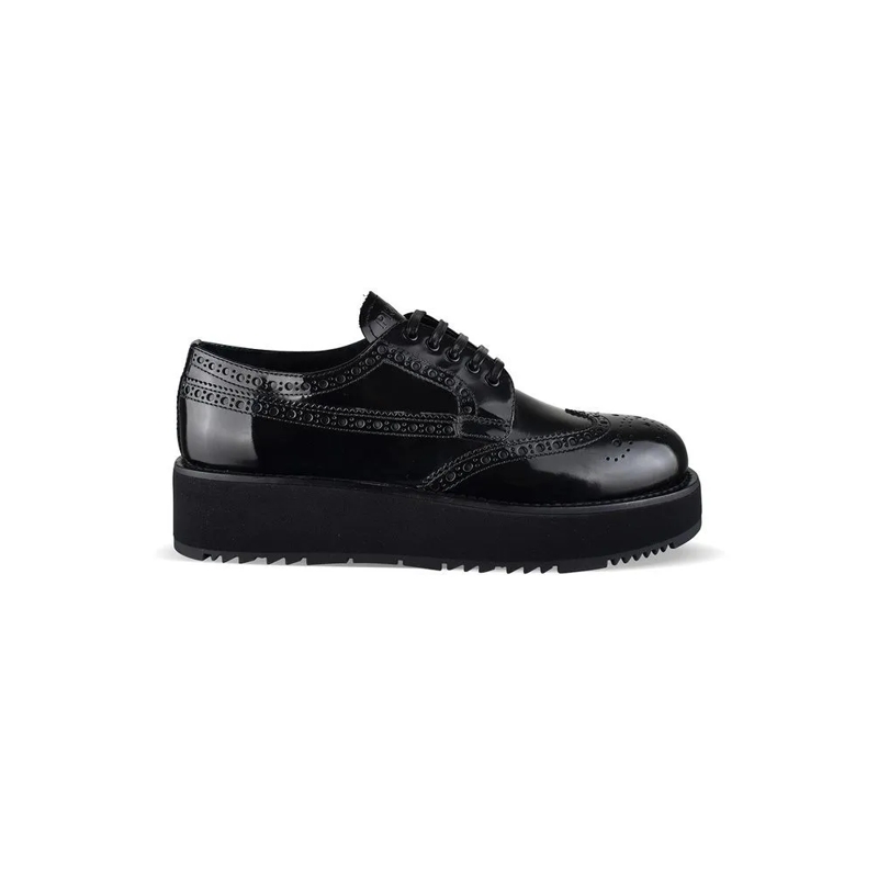 Prada Ballerinas Brogue Derby Shoes In Black Patent Leather Black