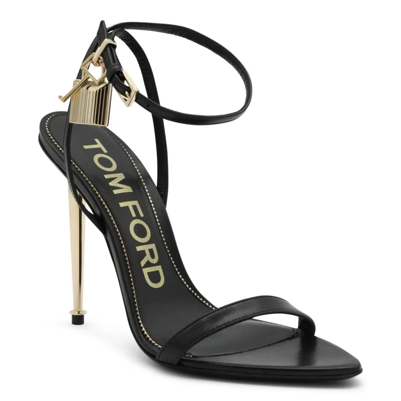 Tom Ford Sandalen High-Heeled Black Sandal With Metallic Gold Accent Black