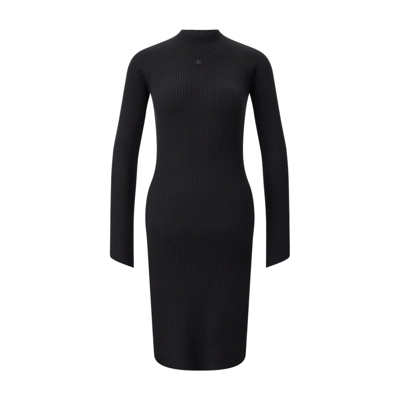 Courrèges Kleid Geripptes Minikleid mit Logo Schwarz