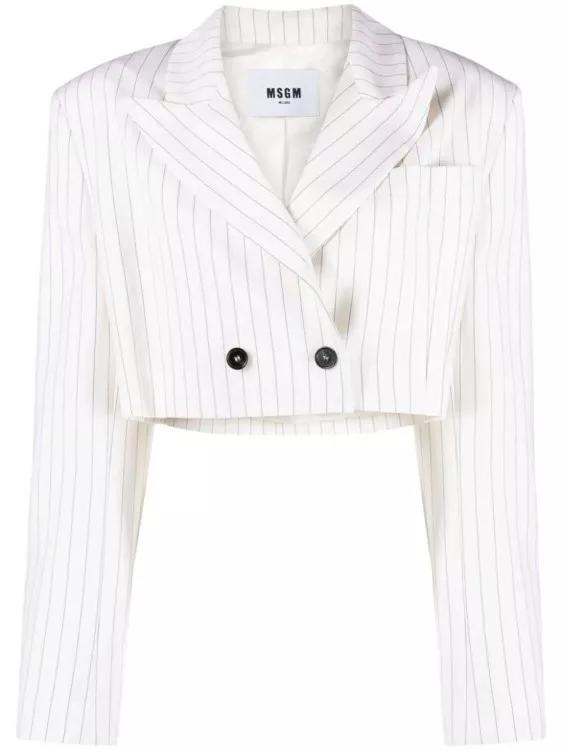 MSGM - Pinstripe-Pattern Cropped Blazer - Größe 42 - white