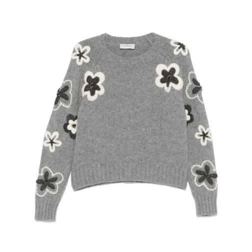 BRUNO MANETTI Pullover Medium Grey Floral Embroidery Sweater Grey