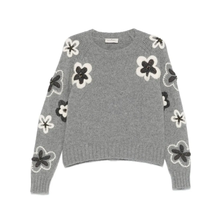 BRUNO MANETTI Medium Grey Floral Embroidery Sweater Grey Pullover