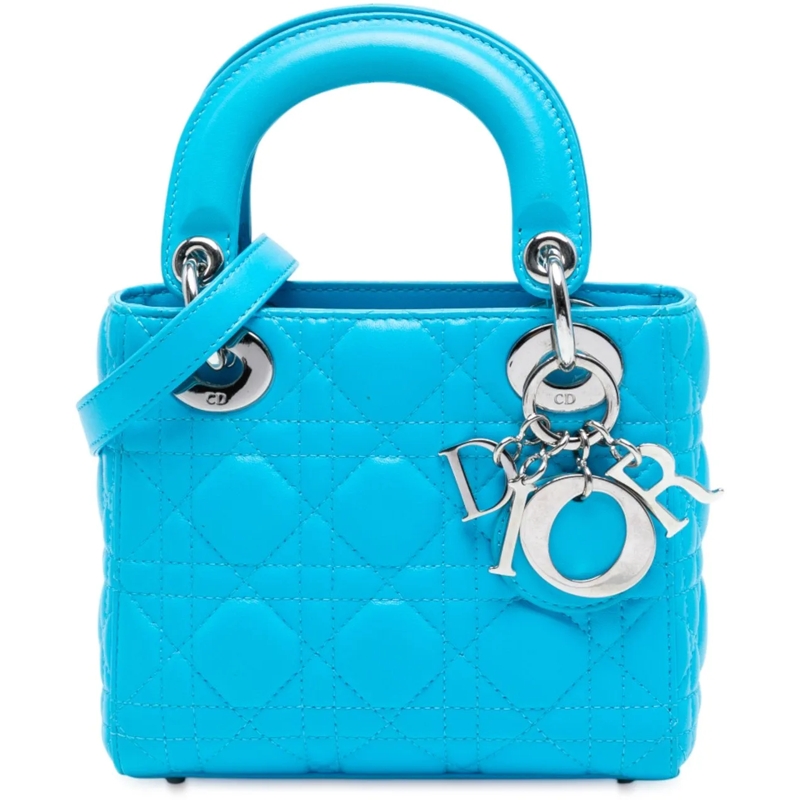 Christian Dior Schultertasche Mini Lambskin Cannage Lady Dior blau