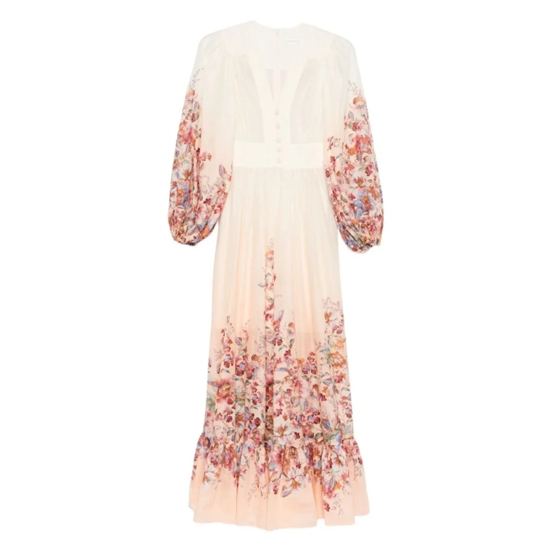Zimmermann  Flowing Maxi Dress With Deep V-Neckline Neutrals