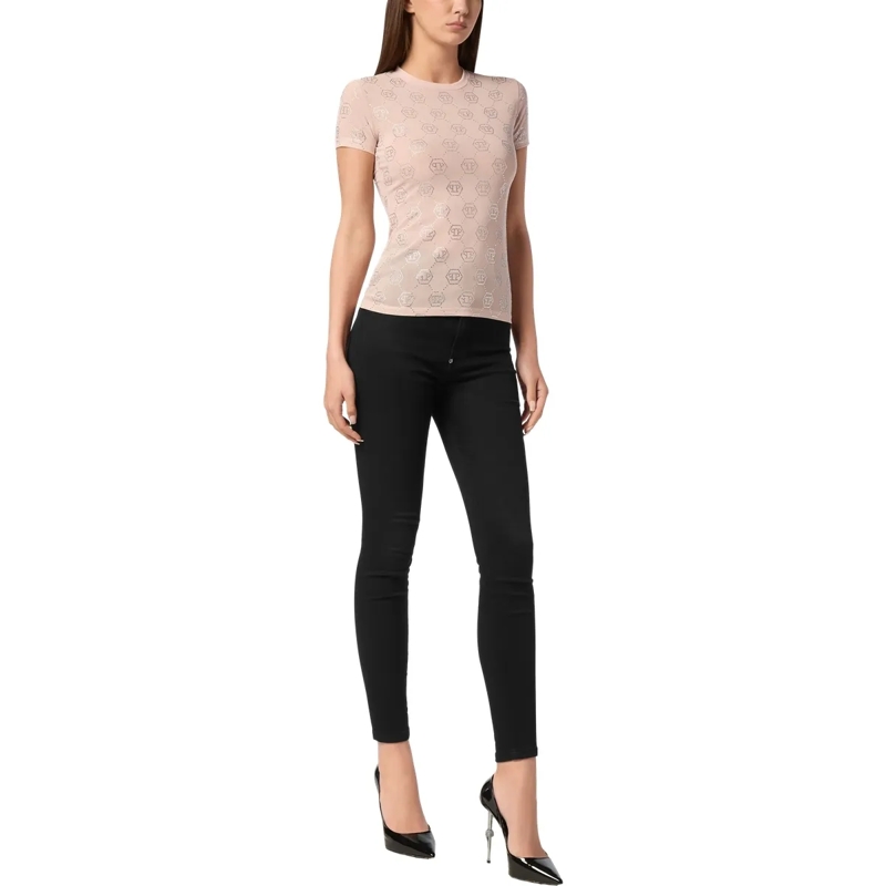 Philipp Plein T-Shirt T-Shirt Slim Fit Monogram Mit Schmucksteinen nude(Image 4)