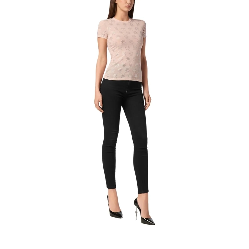 Philipp Plein T-Shirt T-Shirt Slim Fit Monogram Mit Schmucksteinen nude(Image 2)