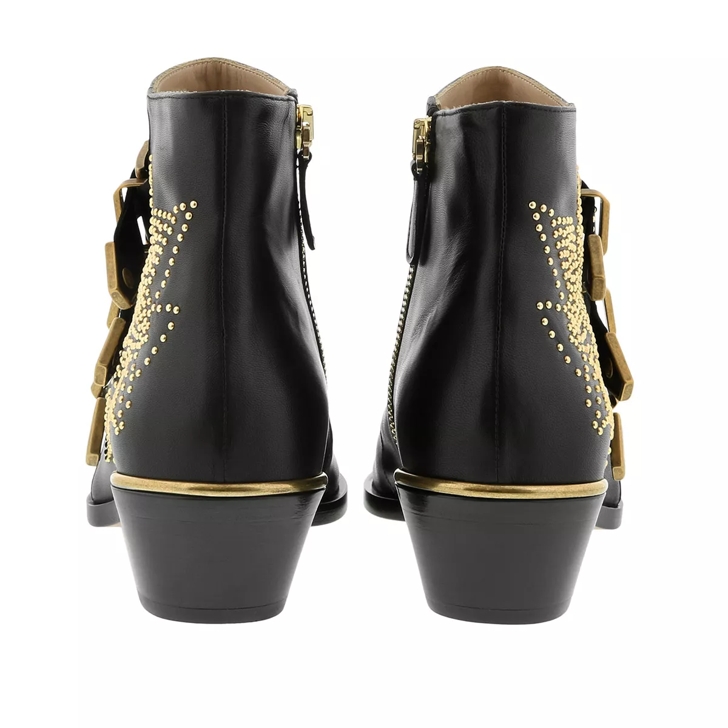 Chloe Susanna Leather Studs Boots Black Gold Ankle Boot