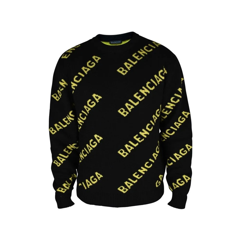 Balenciaga Pullover Logo Knit Sweater Black