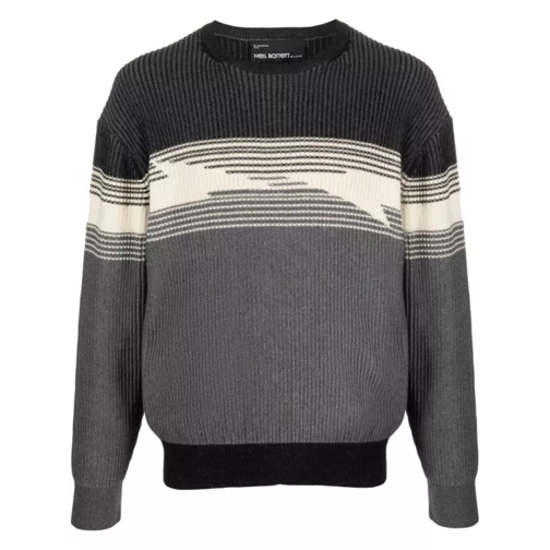 Neil Barrett Multicolor Thunderbolt Intarsia Sweater Grey 